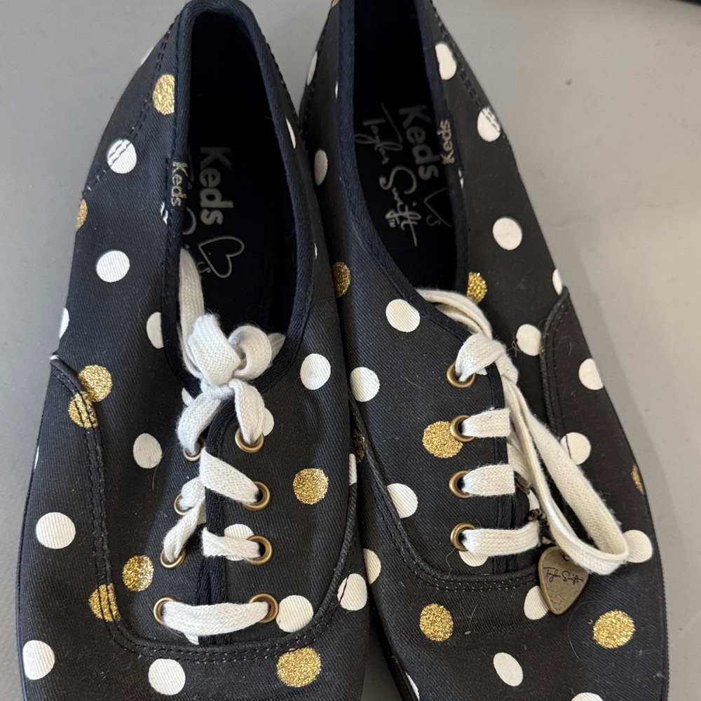 Keds Black Polka Dot Sneakers with Gold Accents